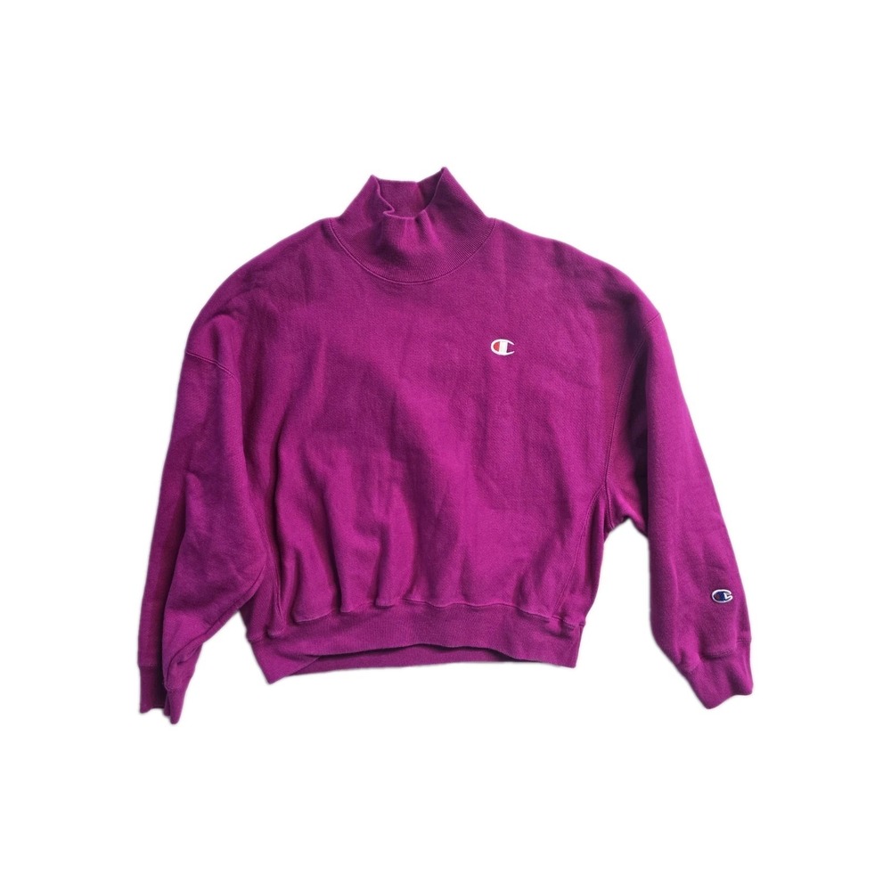 magenta Champion women's Reverse Weave mock neck cropped sweatshirt Medium